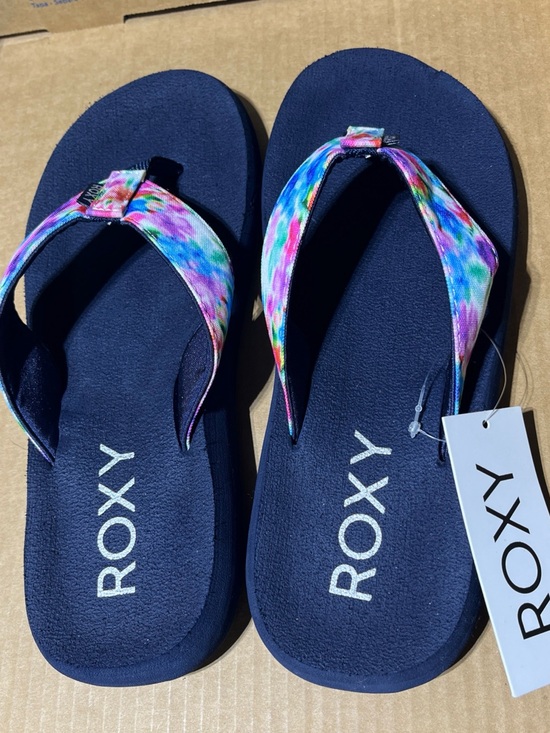 Roxy Shoes - Roxy Navy Kids Flip-Flops with Multicolor Tie-Dye Straps size 10 New